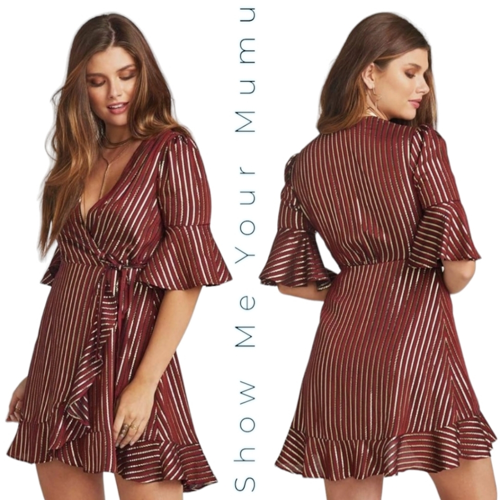 Show Me Your Mumu Leslie Mini Wrap Red & Metallic Silver Holiday Dress, sz Small